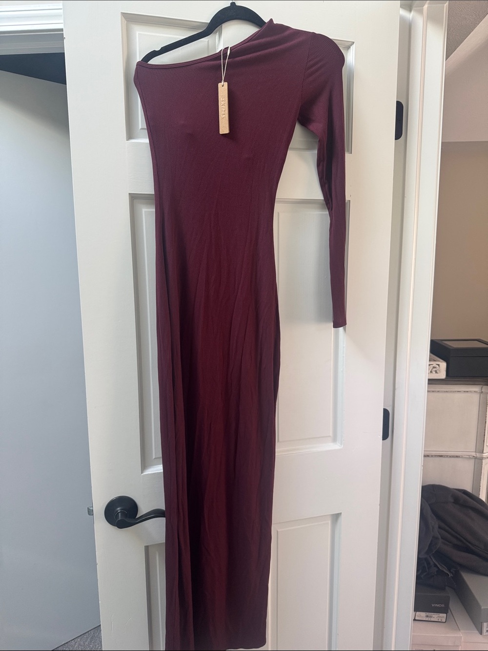 SKIMS Long Sleeve Burgundy Maxi Bodycon Dress